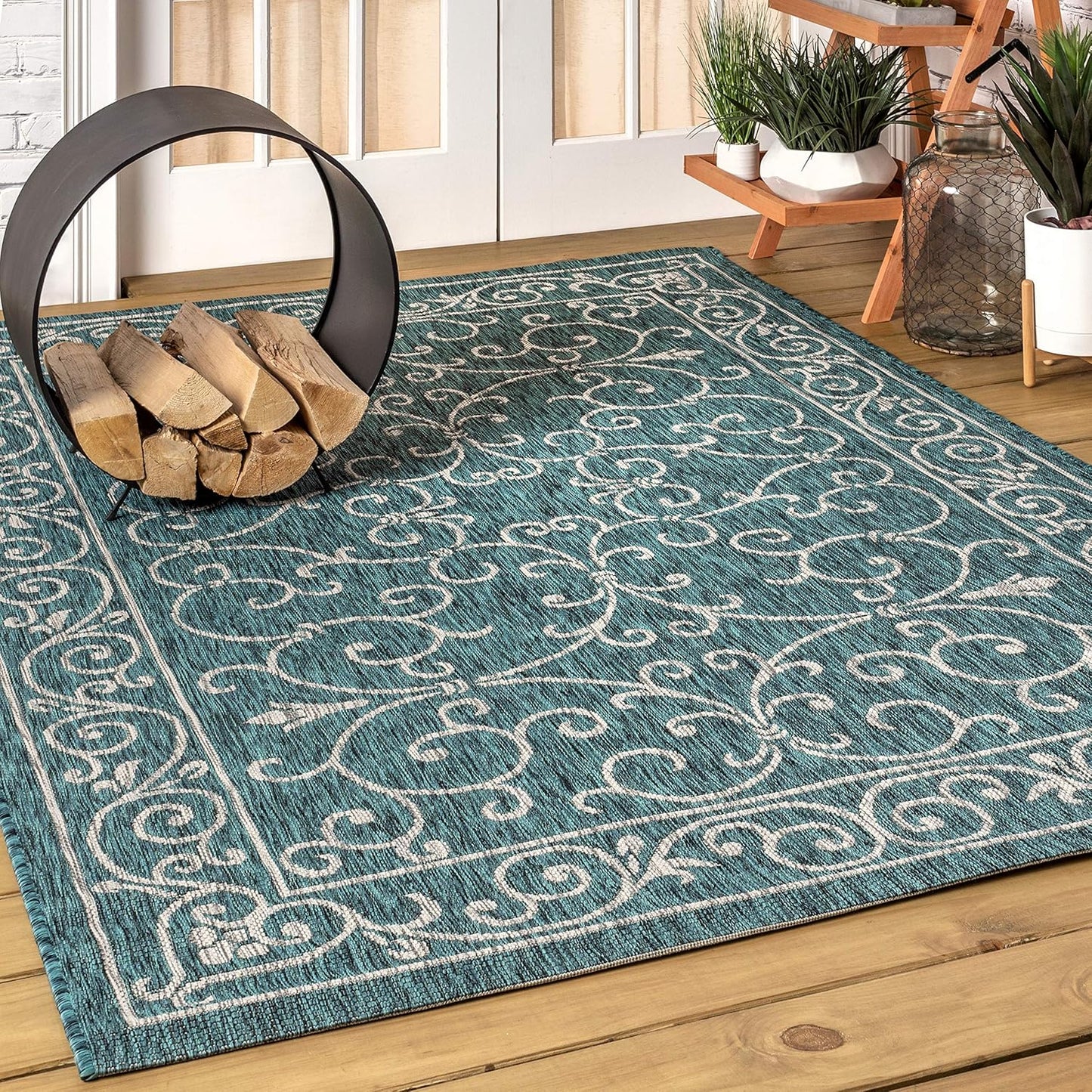 JONATHAN Y SMB106F-8 Charleston Vintage Filigree Textured Weave Indoor/Outdoor Teal/Gray 8 ft. x 10 ft. Area Rug, Classic,Easy Cleaning,HighTraffic,LivingRoom,Backyard, Non Shedding
