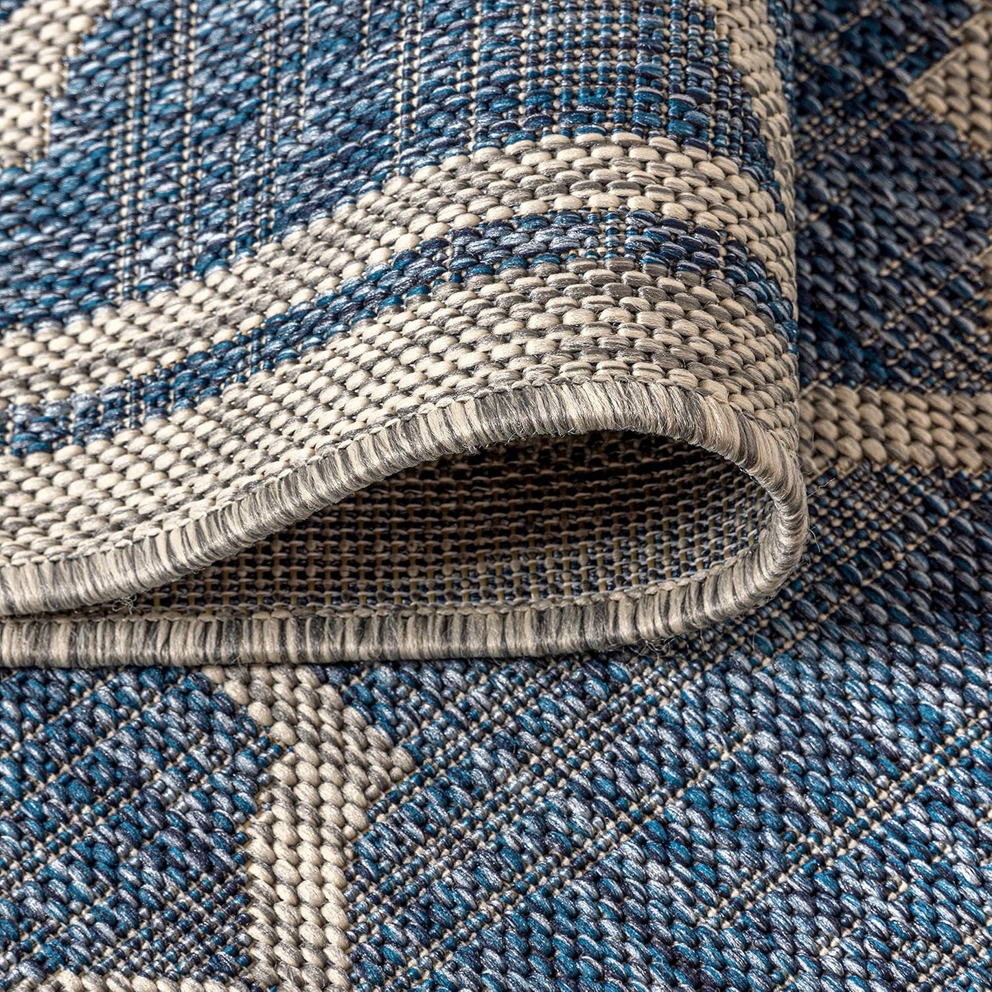 Eyely BMS109D-3SQ Santa Monica Trebol Moroccan Trellis Textured Weave, Pet Friendly, Non-Shedding, Stain Resistant, Easy-Cleaning, Navy/Gray, 3' Square, Indoor/Outdoor, Area Rug