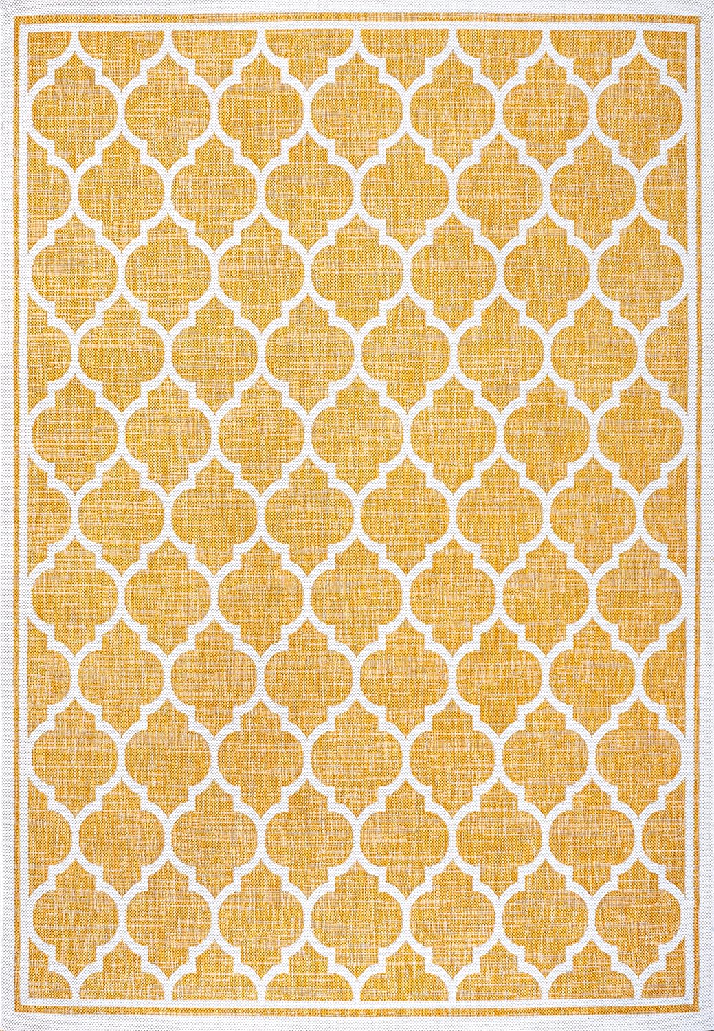Eyely BMS109F-8 Santa Monica Trebol Moroccan Trellis Textured Weave Indoor/Outdoor Area Rug Coastal;Bohemian, Bedroom, Backyard, Patio, Easy-Cleaning, Non-Shedding, 8 X 10, Yellow/Cream