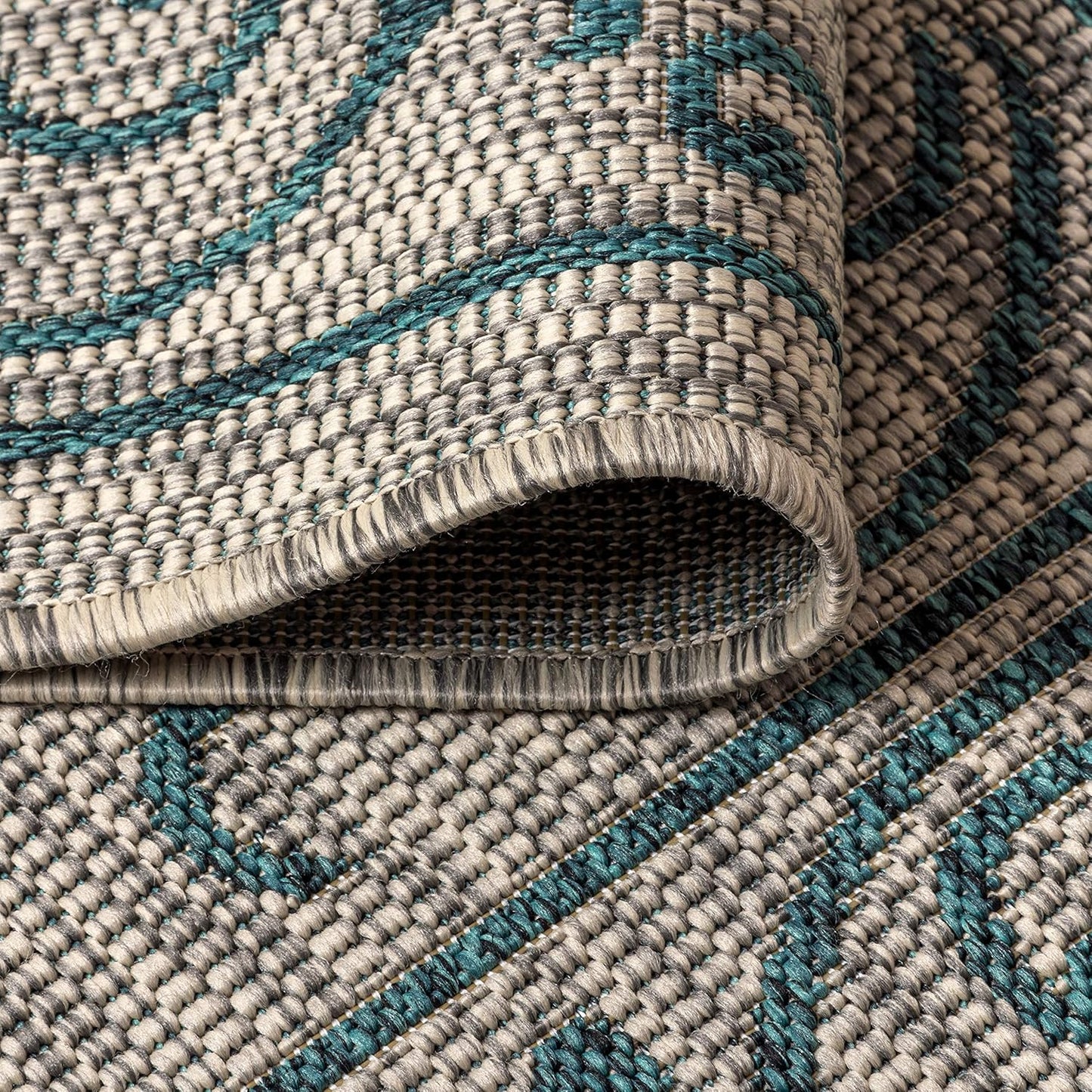 JONATHAN Y SMB106E-6SQ Charleston Vintage Filigree Textured Weave Gray/Teal 6' Square Indoor/Outdoor Area Rug, Pet Friendly, Non-Shedding, Stain Resistant, Easy-Cleaning for Backyard, Patio, Porch