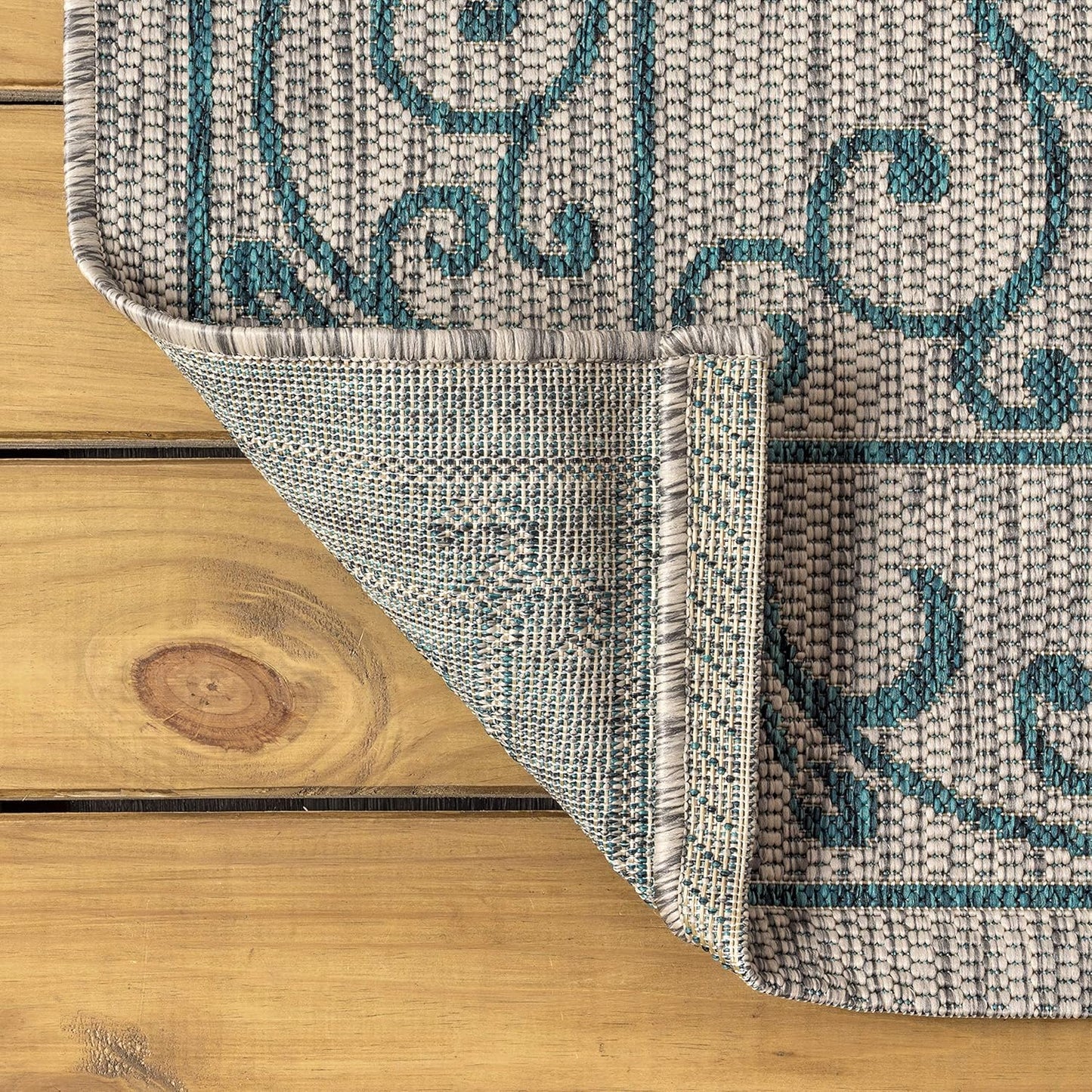 JONATHAN Y SMB106E-5 Charleston Vintage Filigree Textured Weave Indoor Outdoor Rug LivingRoom Backyard,5 X 8,Gray/Teal