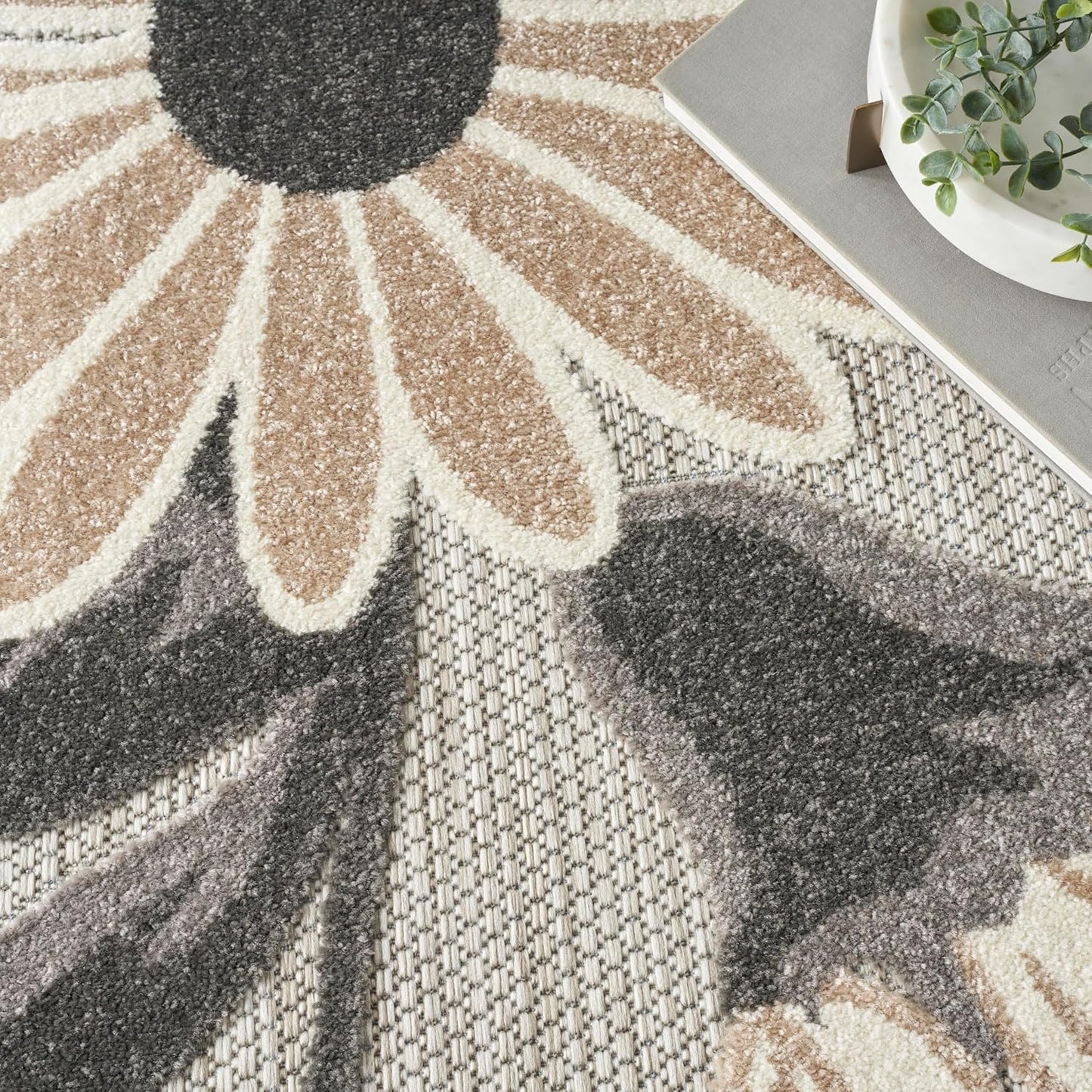 Nourison Home Aloha Indoor-Outdoor Beige 9' x 12' Area Rug, Easy Cleaning, Non Shedding, Bed Room, Living Room, Dining Room, Kitchen (9x12)