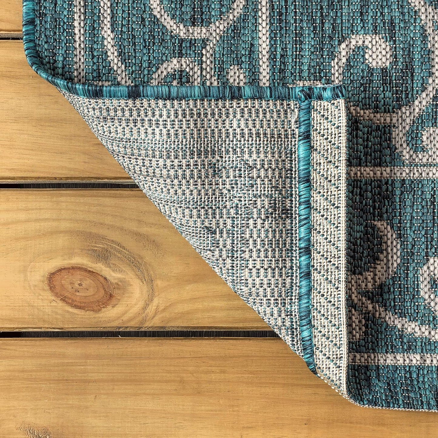JONATHAN Y SMB106F-9 Charleston Vintage Filigree Textured Weave Indoor Outdoor Area Rug Classic Coastal Easy Cleaning Bedroom Kitchen Backyard Patio Non Shedding, 9 X 12, Teal/Gray