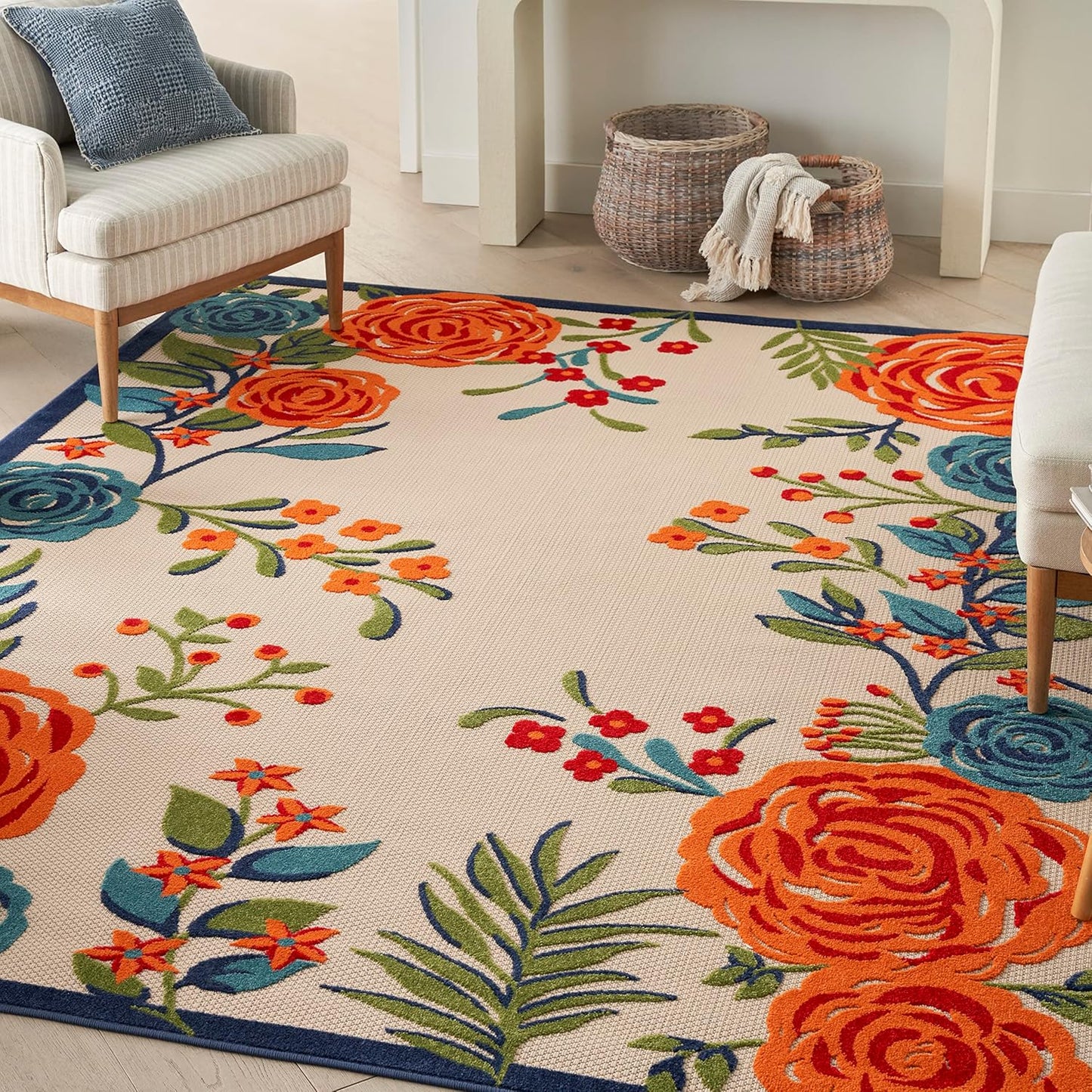 Nourison Home Aloha Indoor/Outdoor Modern Multicolor 5'3" x 7'5" Area Rug, Easy Cleaning, Non Shedding, Bed Room, Living Room, Dining Room, Kitchen (5x7)