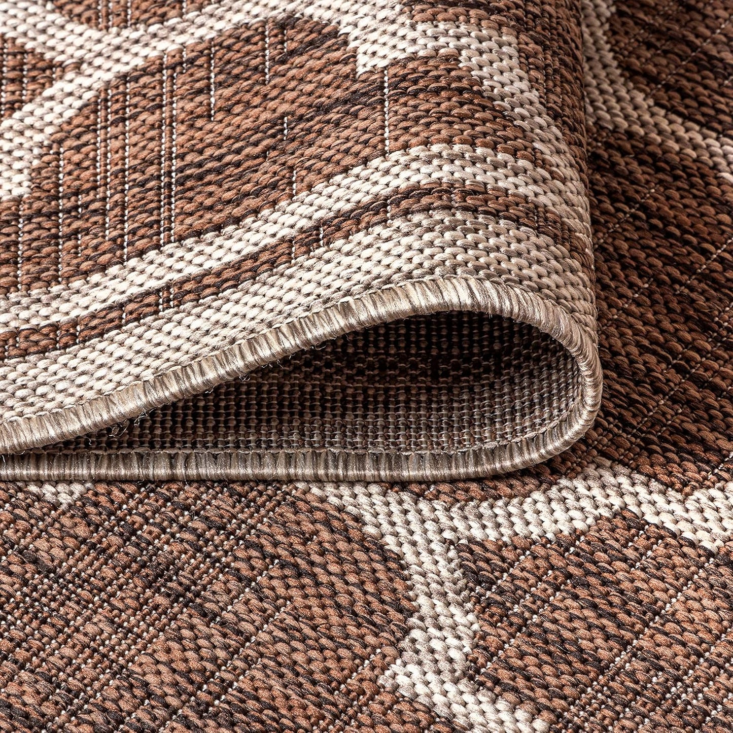 Eyely BMS109B-4R Santa Monica Trebol Moroccan Trellis Textured Weave, Pet Friendly, Non-Shedding, Stain Resistant, Easy-Cleaning, Espresso/Taupe, 4' Round, Indoor/Outdoor, Area Rug