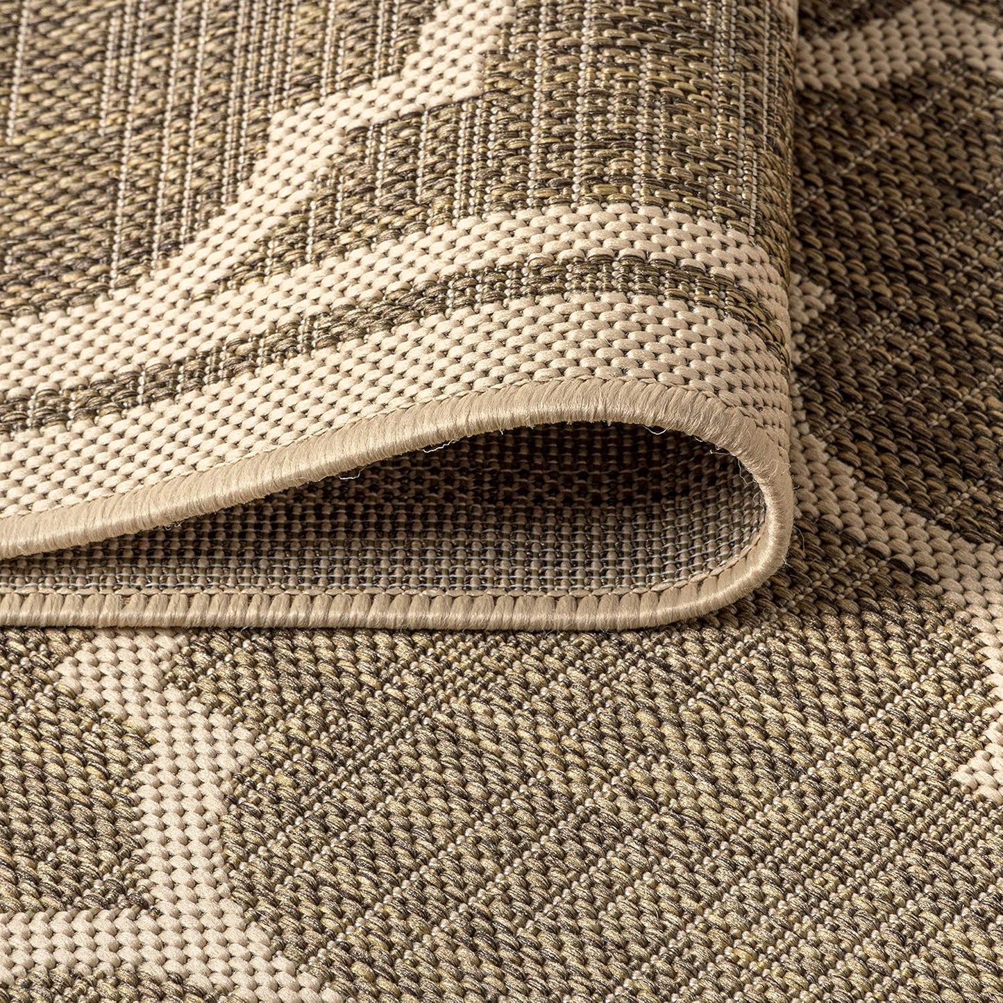 Eyely BMS109A-6R Santa Monica Trebol Moroccan Trellis Textured Weave, Pet Friendly, Non-Shedding, Stain Resistant, Easy-Cleaning, Brown/Beige, 6' Round, Indoor/Outdoor, Area Rug