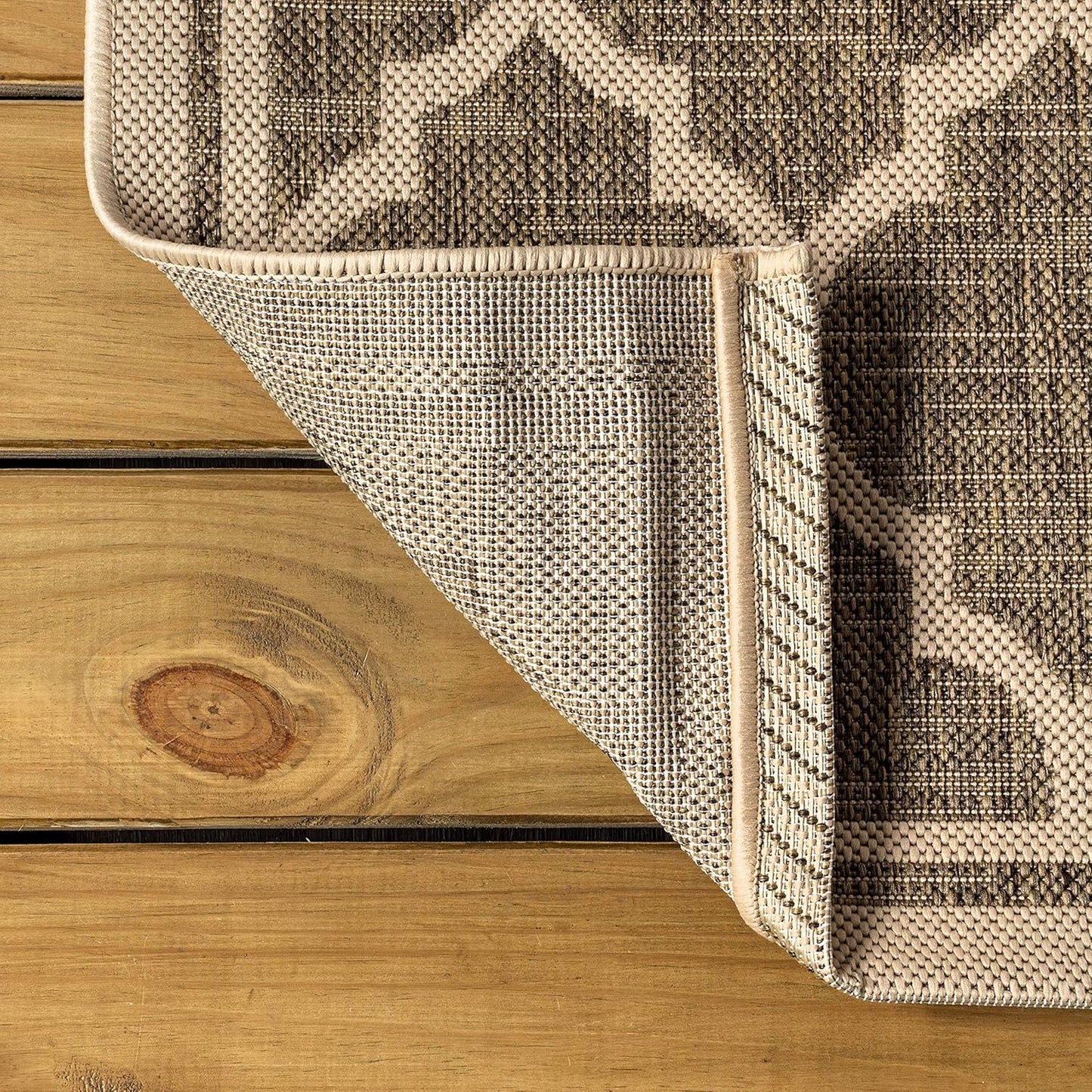 Eyely BMS109A-6R Santa Monica Trebol Moroccan Trellis Textured Weave, Pet Friendly, Non-Shedding, Stain Resistant, Easy-Cleaning, Brown/Beige, 6' Round, Indoor/Outdoor, Area Rug