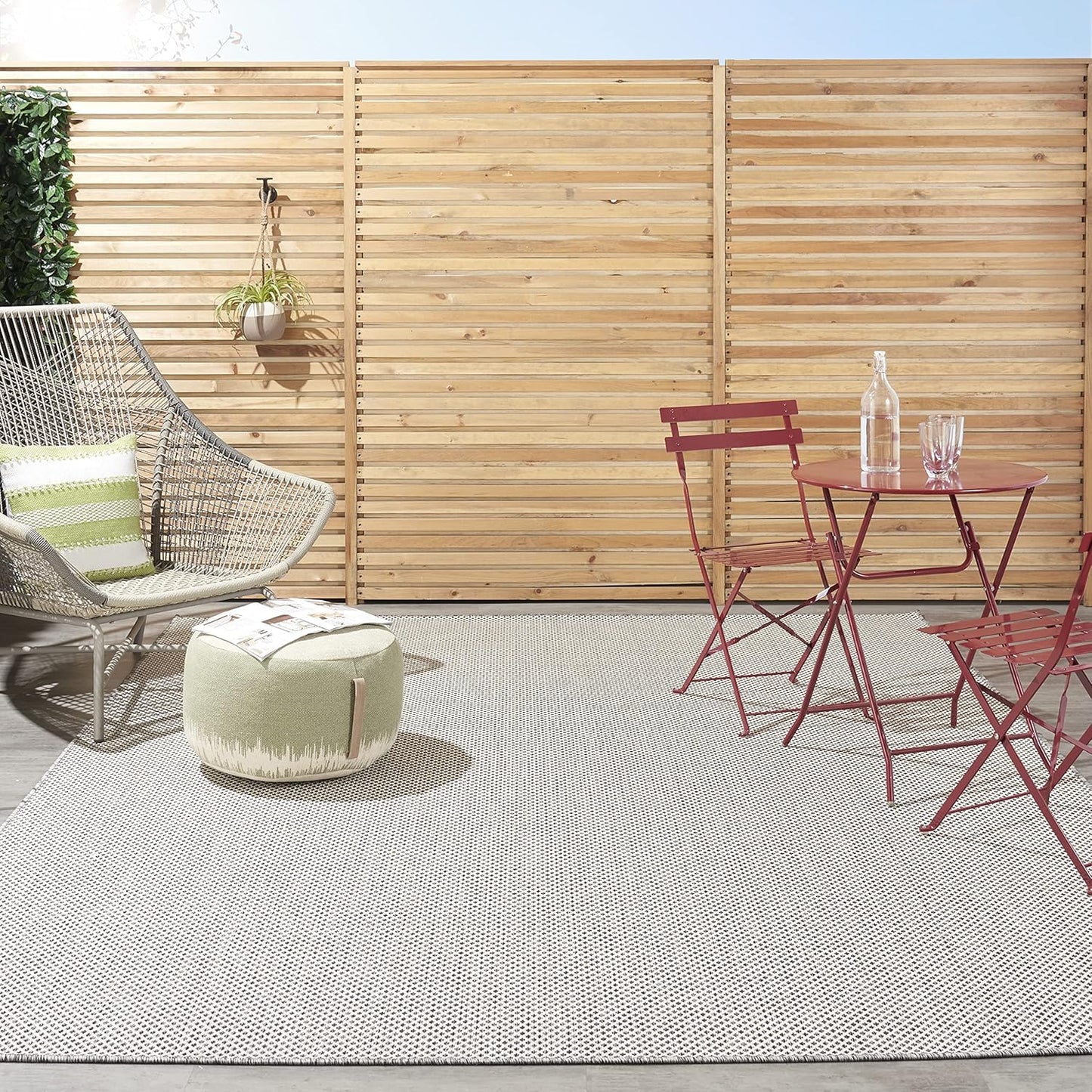 Nourison Home Courtyard Indoor/Outdoor Ivory Charcoal 7' x 10' Area Rug, Geometric, Easy Cleaning, Non Shedding, Bed Room, Living Room, Dining Room, Deck, Patio, Backyard (7x10)