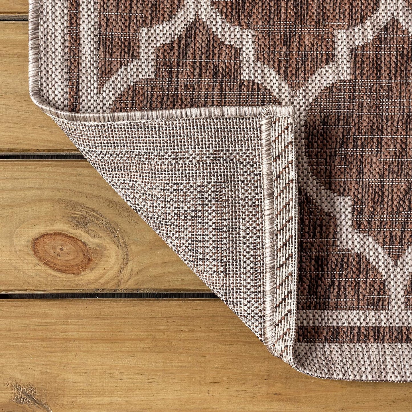 Eyely BMS109B-3SQ Santa Monica Trebol Moroccan Trellis Textured Weave, Pet Friendly, Non-Shedding, Stain Resistant, Easy-Cleaning, Espresso/Taupe, 3' Square, Indoor/Outdoor, Area Rug