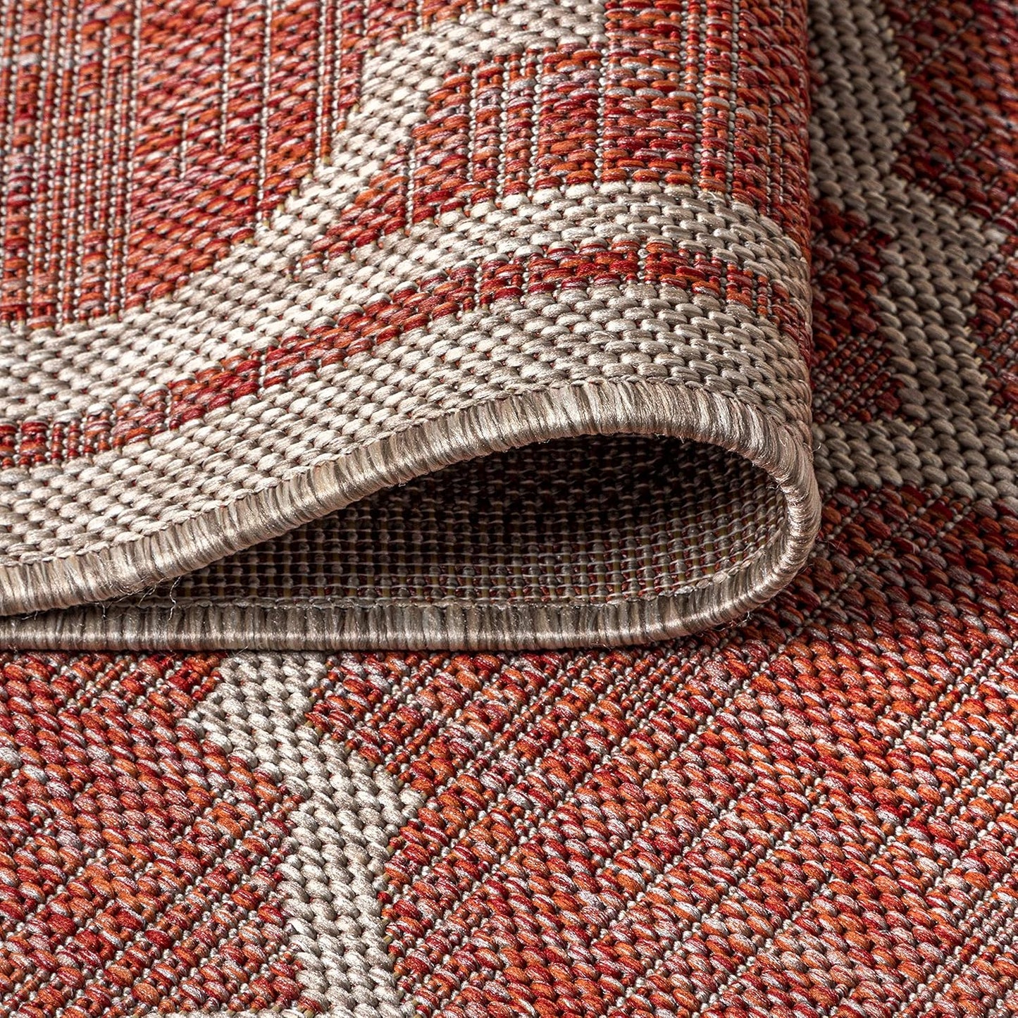 Eyely BMS109C-5TGN Trebol Moroccan Trellis Textured Weave Red/Beige 5' Octagon Indoor/Outdoor Area Rug, Red/Beige, 5' Octagon, Indoor/Outdoor, Area Rug