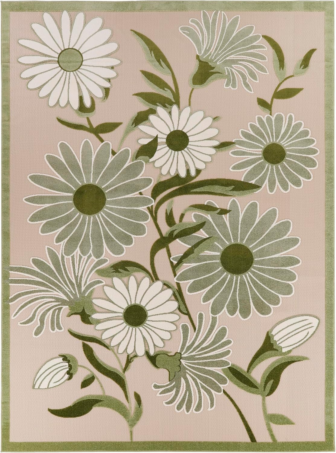 Nourison Home Aloha 9' x 12' Ivory Green Fabric Outdoor Area Rug (9' x 12')
