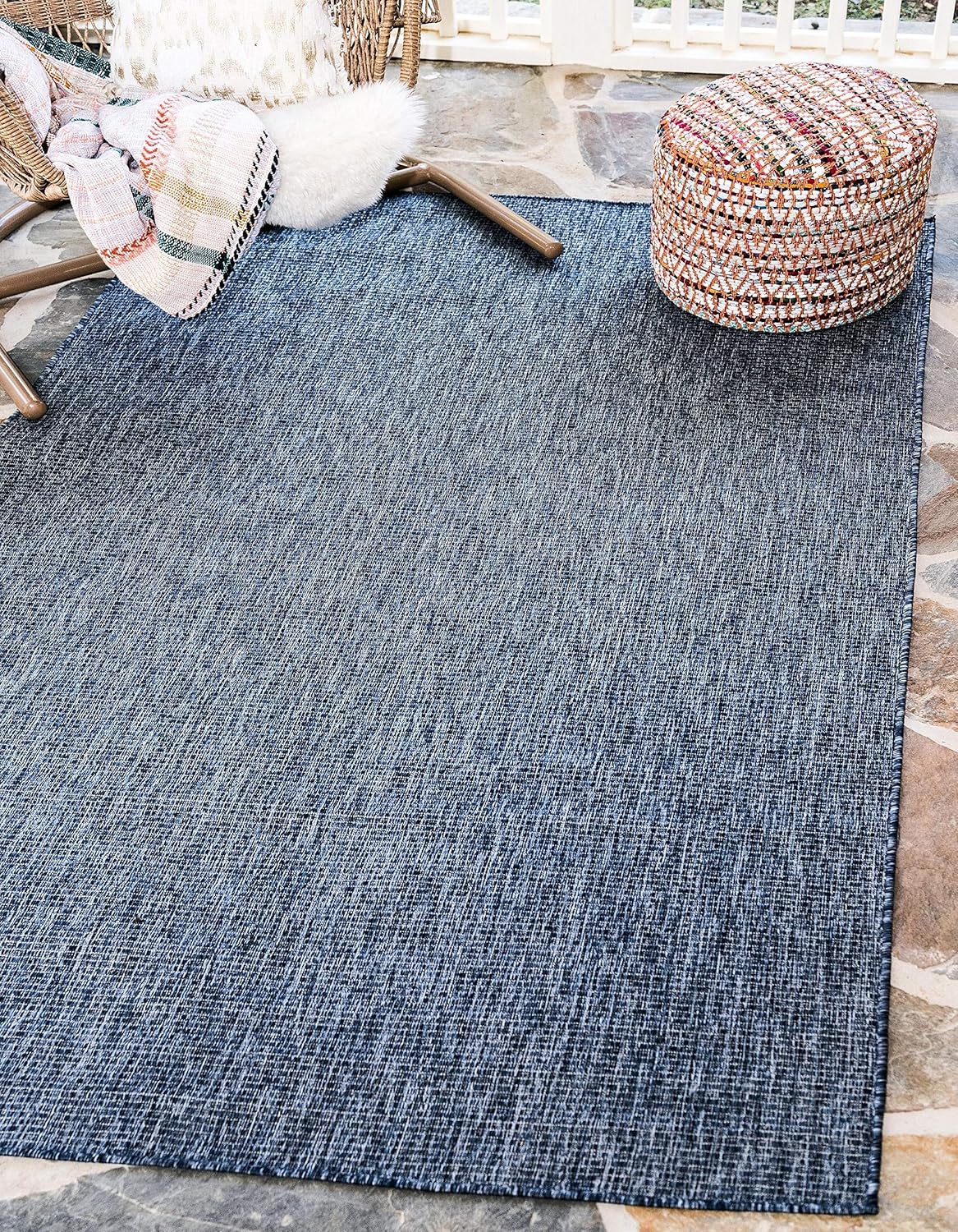 Unique Loom Collection Casual Transitional Solid Heathered Indoor/Outdoor Flatweave Area Rug (4' 1" x 6' 1" Rectangle, Blue/Navy Blue)